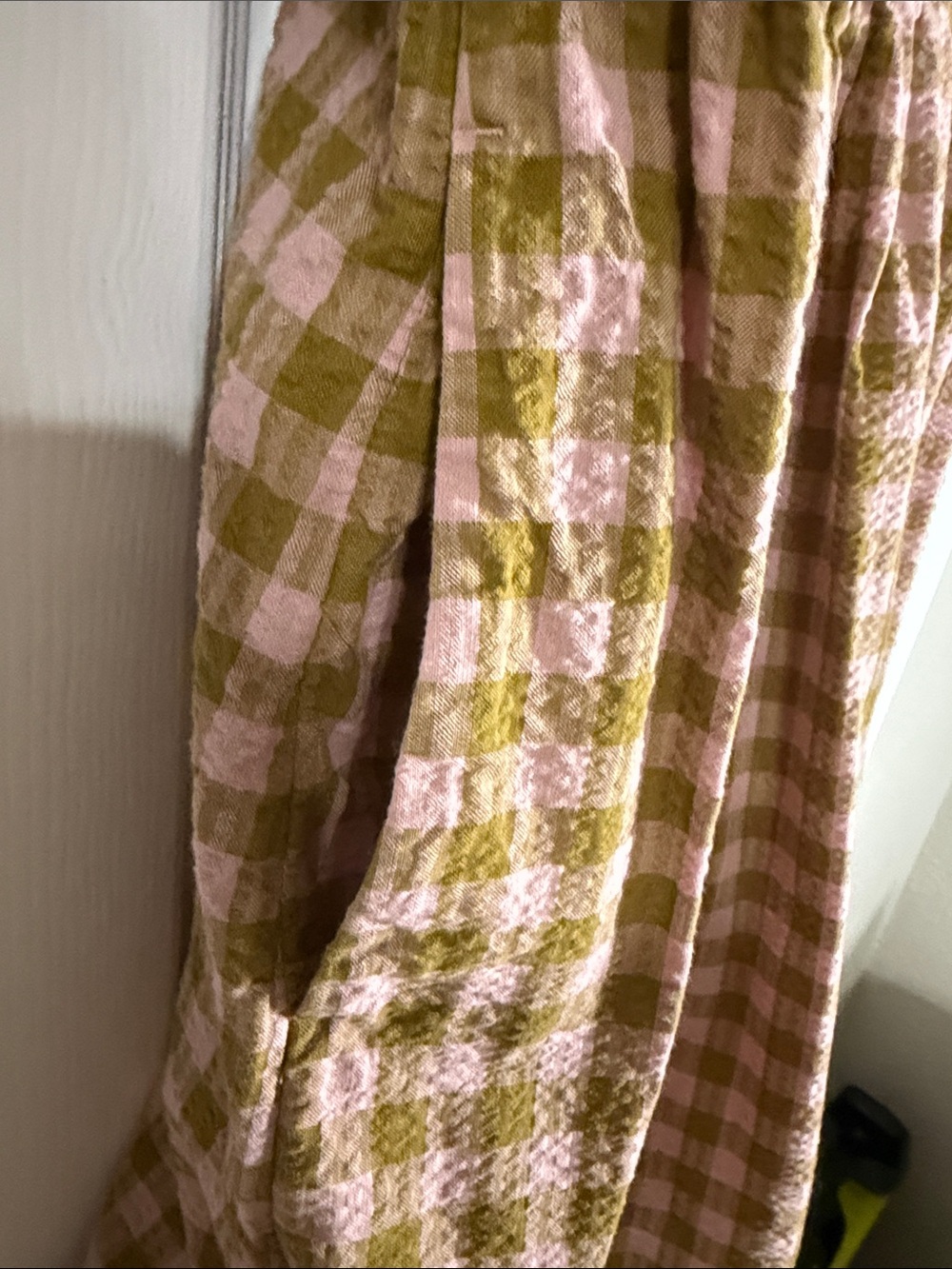 Madewell Pink & Olive Gingham Puff Sleeve Cotton Mini Dress Pockets - Picture 4 of 7